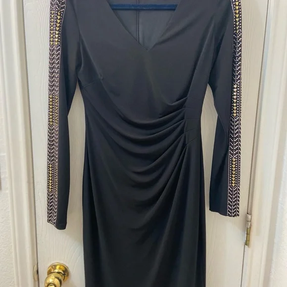 green emerald velvet dress Michael Kors Women's Astor Stud Long Sleeve Wrap Mini Dress, Black,  XX-Small at Amazon Women's Clothing store main image 1